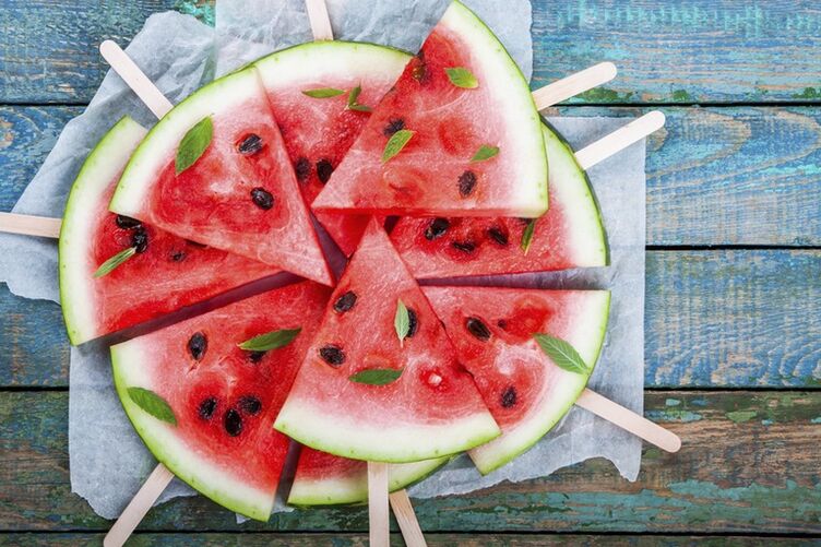 Watermelon slices on sticks for snacks in the watermelon diet